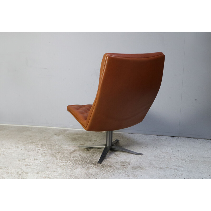 Danish leather vintage armchair and footstool, 1970s