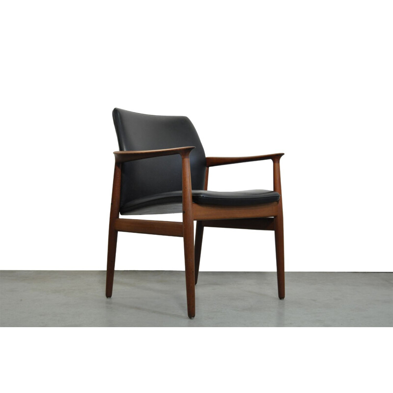 Danish teak and black leather vintage armchair by Grete Jalk for Glostrup Mobelfabrik, 1960s