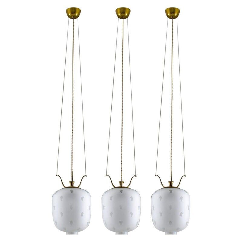 Suspension scandinaves vintage en laiton et verre 1940