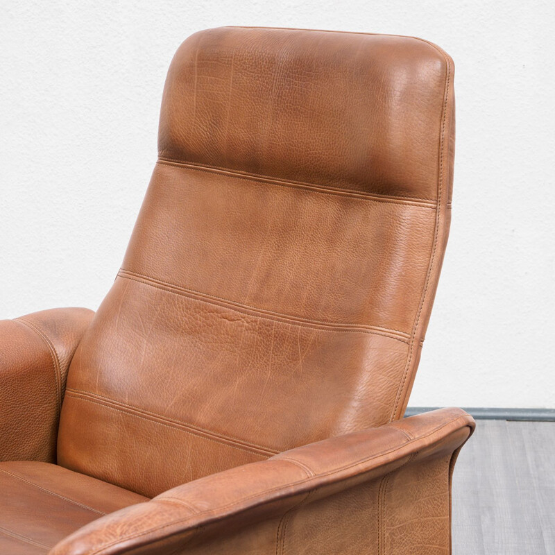 Vintage leather lounge chair with foot stool, De Sede, model DS 50 1970