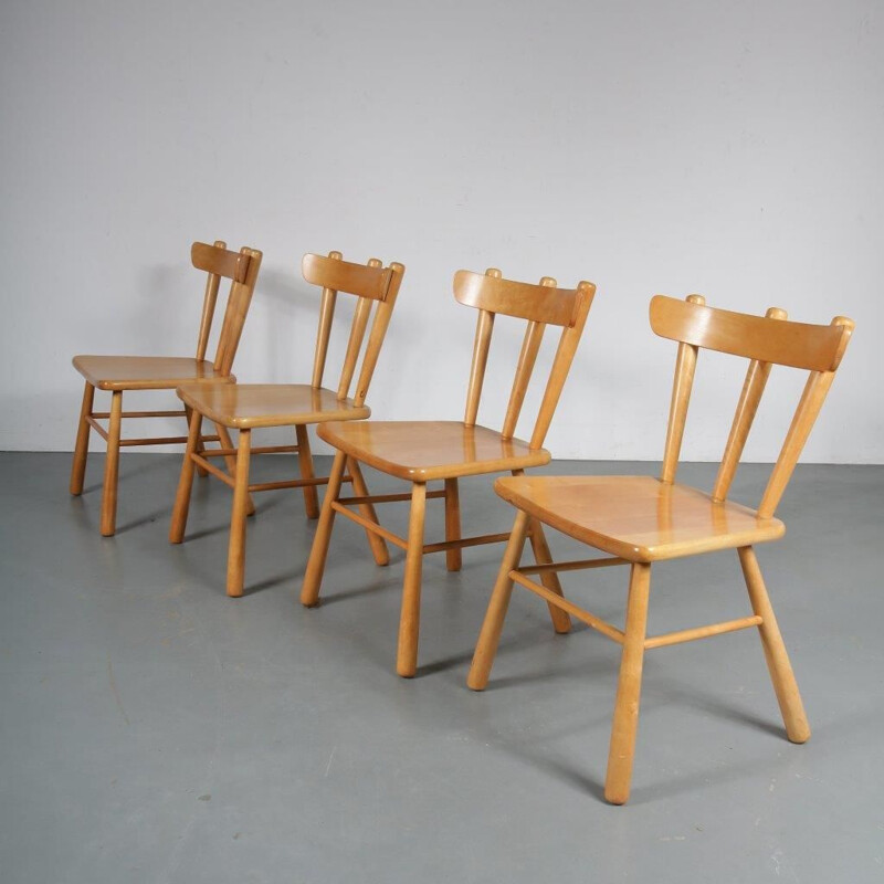 Set of 4 vintage Beech dining chairs, Sweden 1960