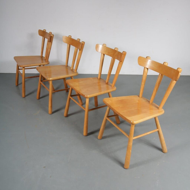 Set of 4 vintage Beech dining chairs, Sweden 1960