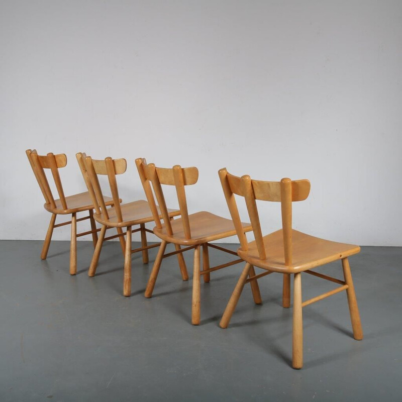 Set of 4 vintage Beech dining chairs, Sweden 1960