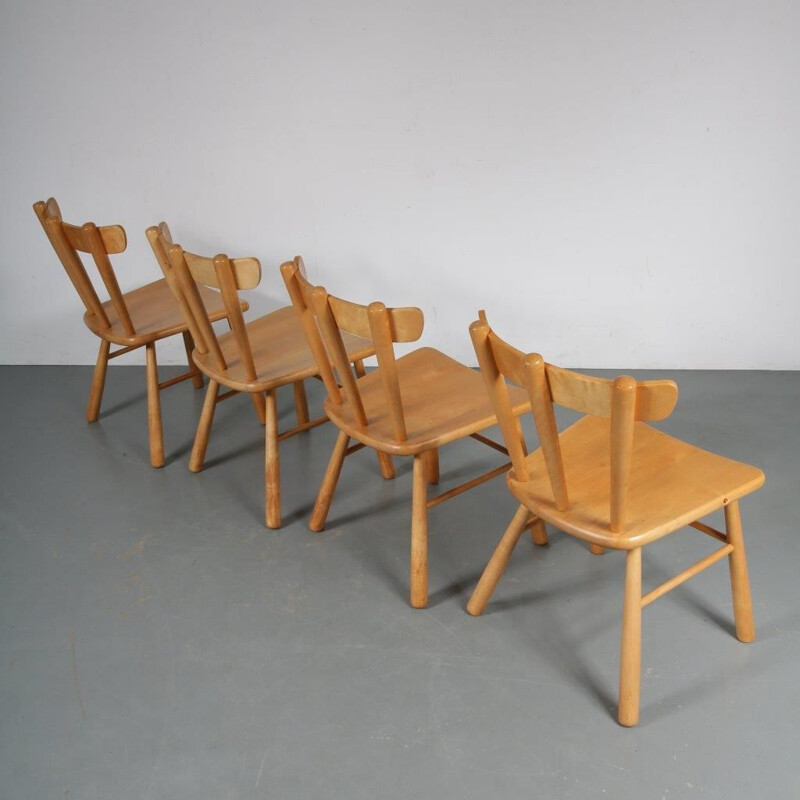 Set of 4 vintage Beech dining chairs, Sweden 1960