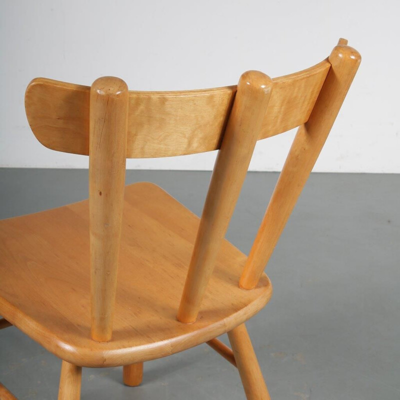 Set of 4 vintage Beech dining chairs, Sweden 1960