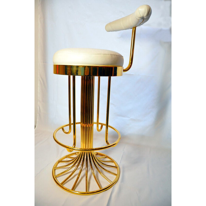 Vintage brass and leather stool, Italy 1950