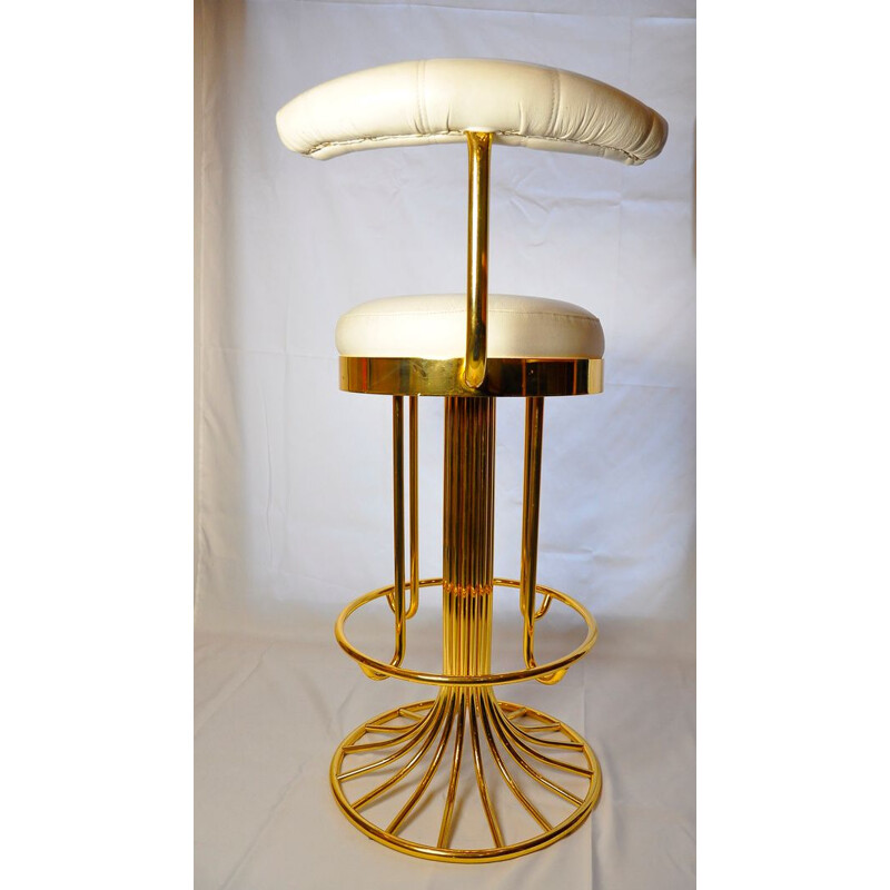 Vintage brass and leather stool, Italy 1950
