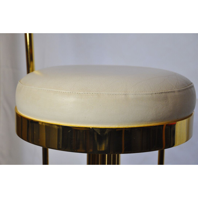 Tabouret vintage en laiton et cuir, Italie 1950