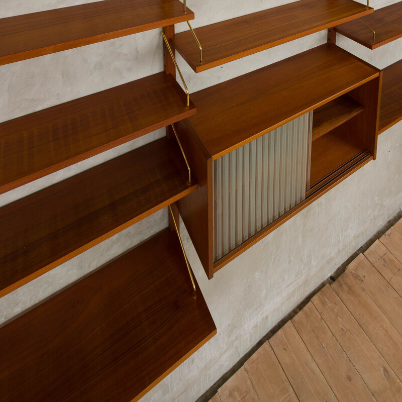 Vintage wall unit with glass cabinet by Poul Cadovius 1960