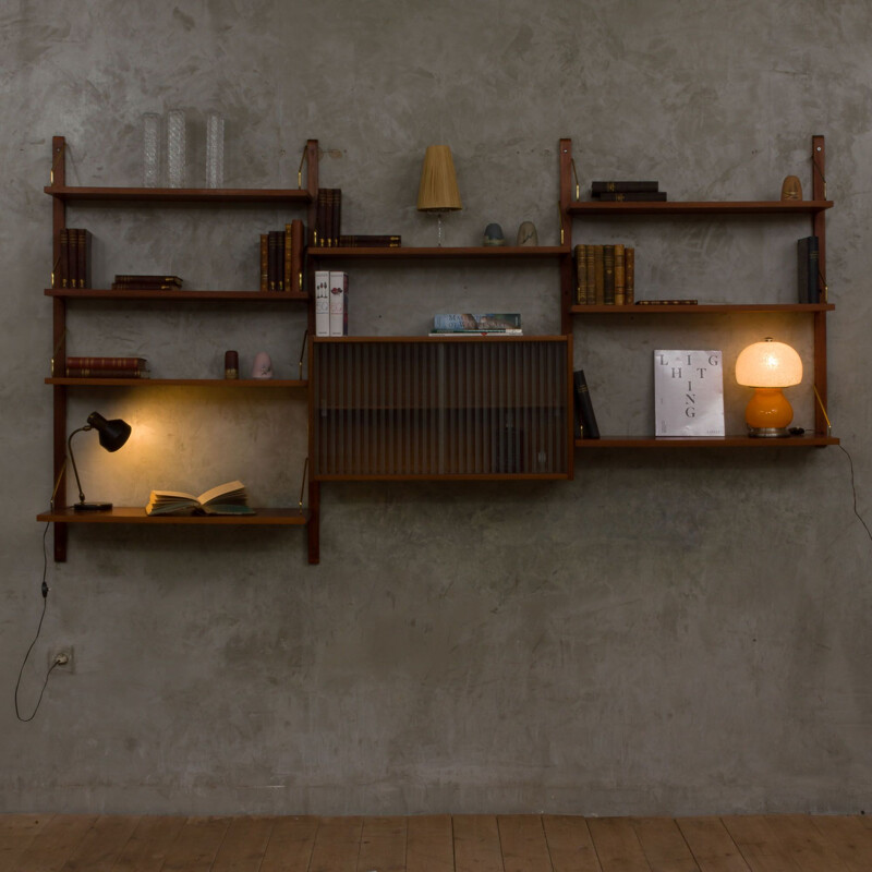 Vintage wall unit with glass cabinet by Poul Cadovius 1960