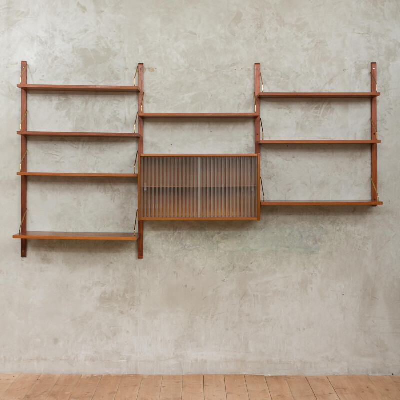 Vintage wall unit with glass cabinet by Poul Cadovius 1960