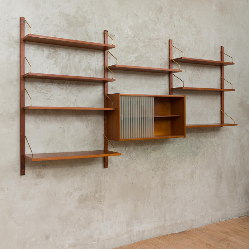 Vintage wall unit with glass cabinet by Poul Cadovius 1960