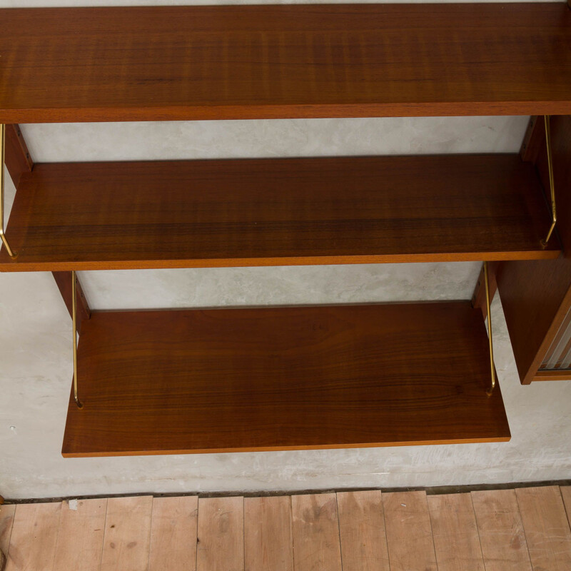 Vintage wall unit with glass cabinet by Poul Cadovius 1960