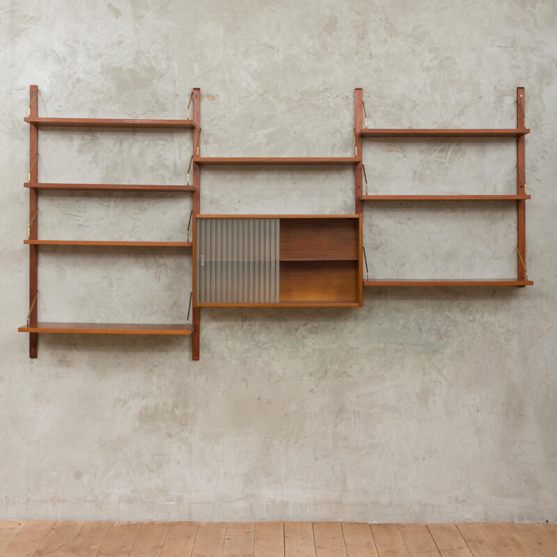 Vintage wall unit with glass cabinet by Poul Cadovius 1960