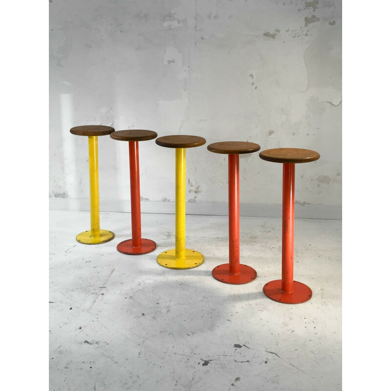 Set of 5 high vintage stools Circa 1950