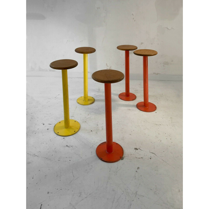 Set of 5 high vintage stools Circa 1950