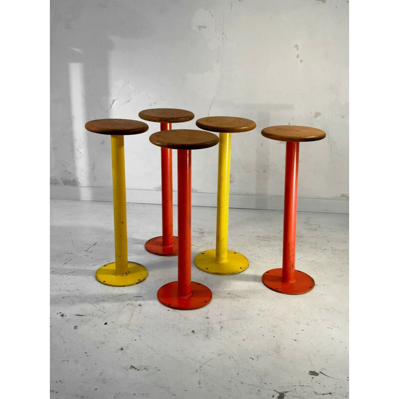 Set of 5 high vintage stools Circa 1950