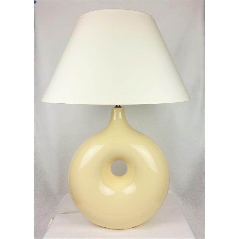 Vintage Charolles lamp in pastel yellow ceramic, 1980