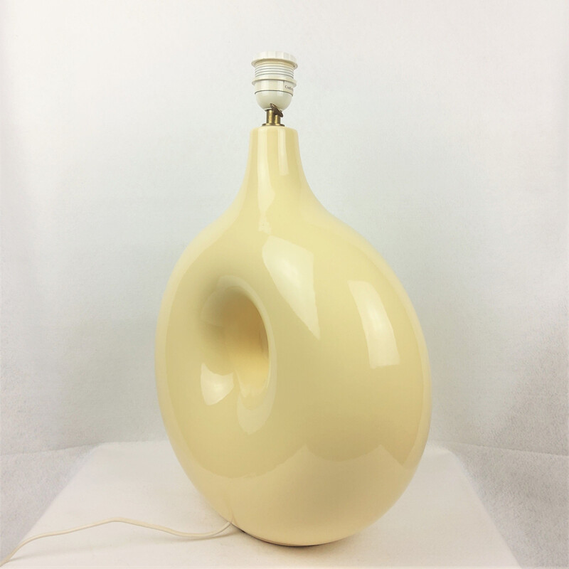 Vintage Charolles lamp in pastel yellow ceramic, 1980