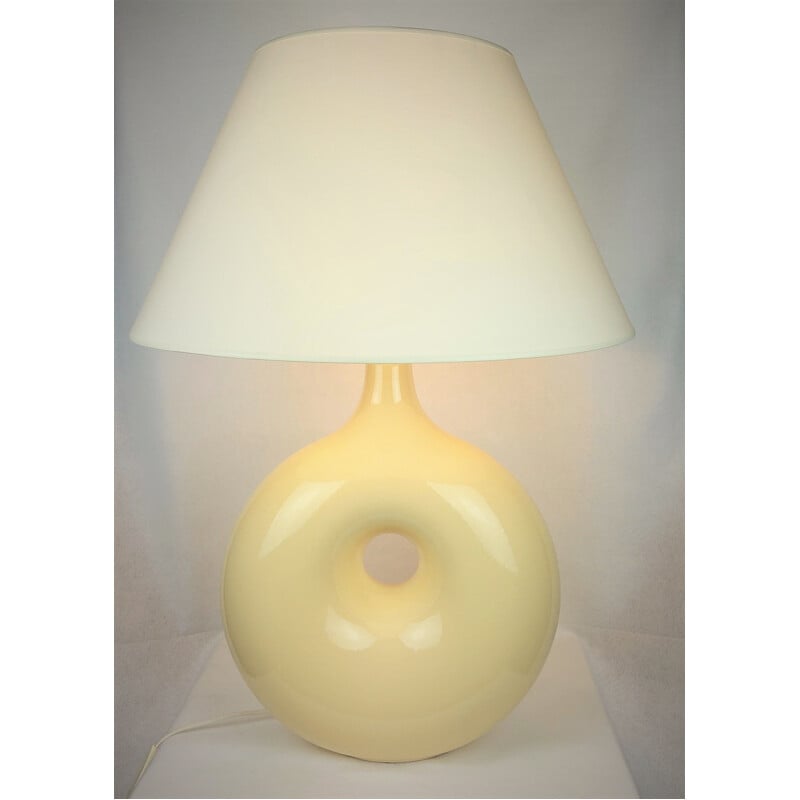 Vintage Charolles lamp in pastel yellow ceramic, 1980