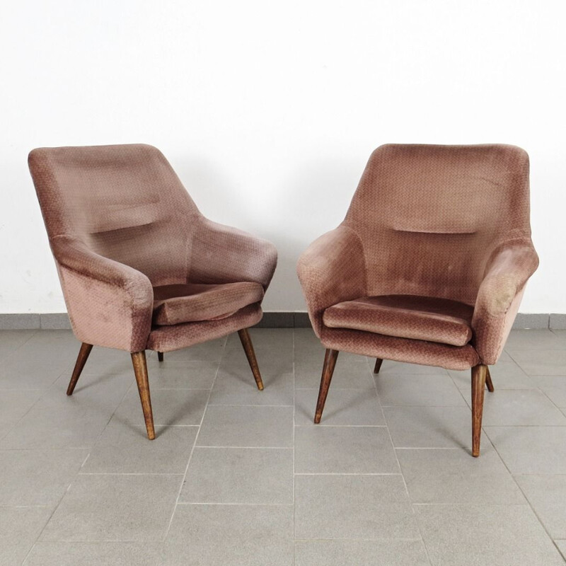 Vintage pair of pink armchairs, Czechoslovakia, 1970