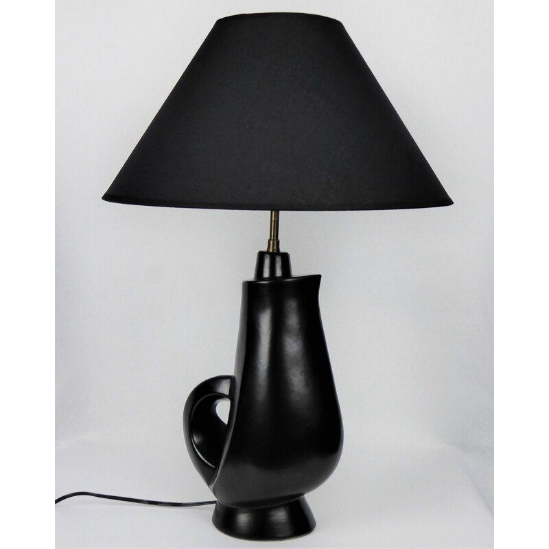 Vintage black ceramic lamp, 1950