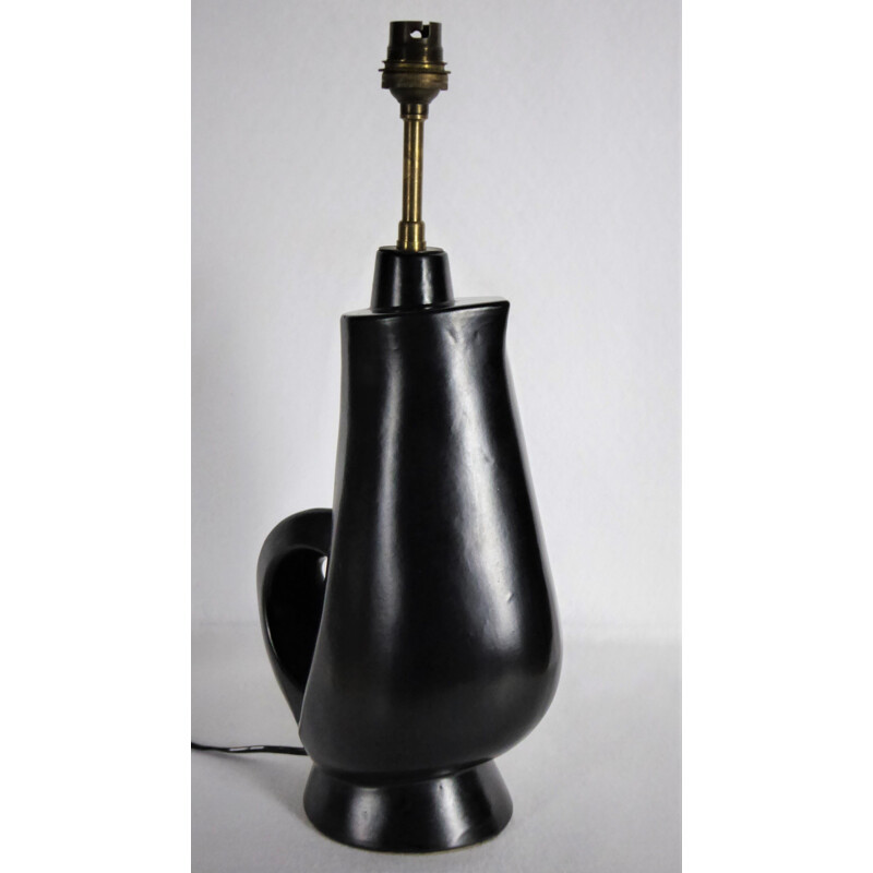 Vintage black ceramic lamp, 1950