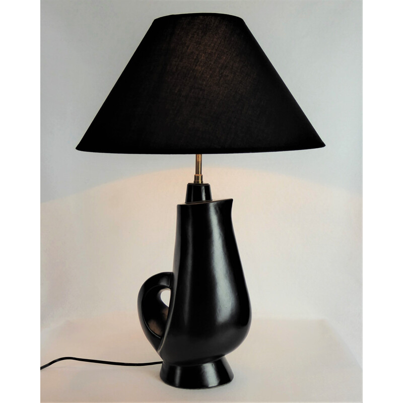 Vintage black ceramic lamp, 1950