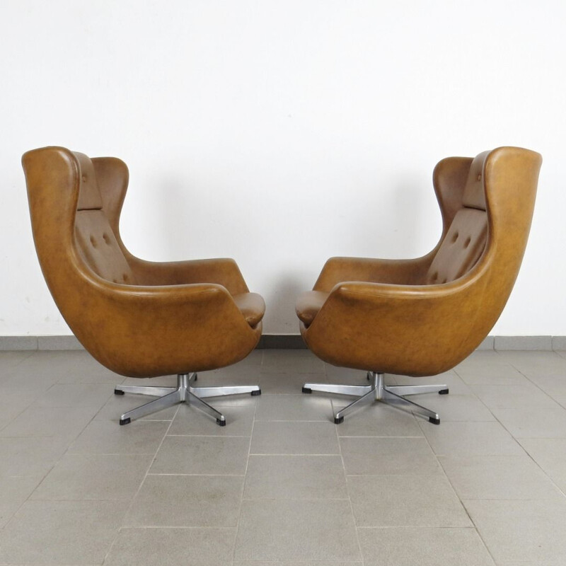 Pair of brown armchairs by UP závody, 1970