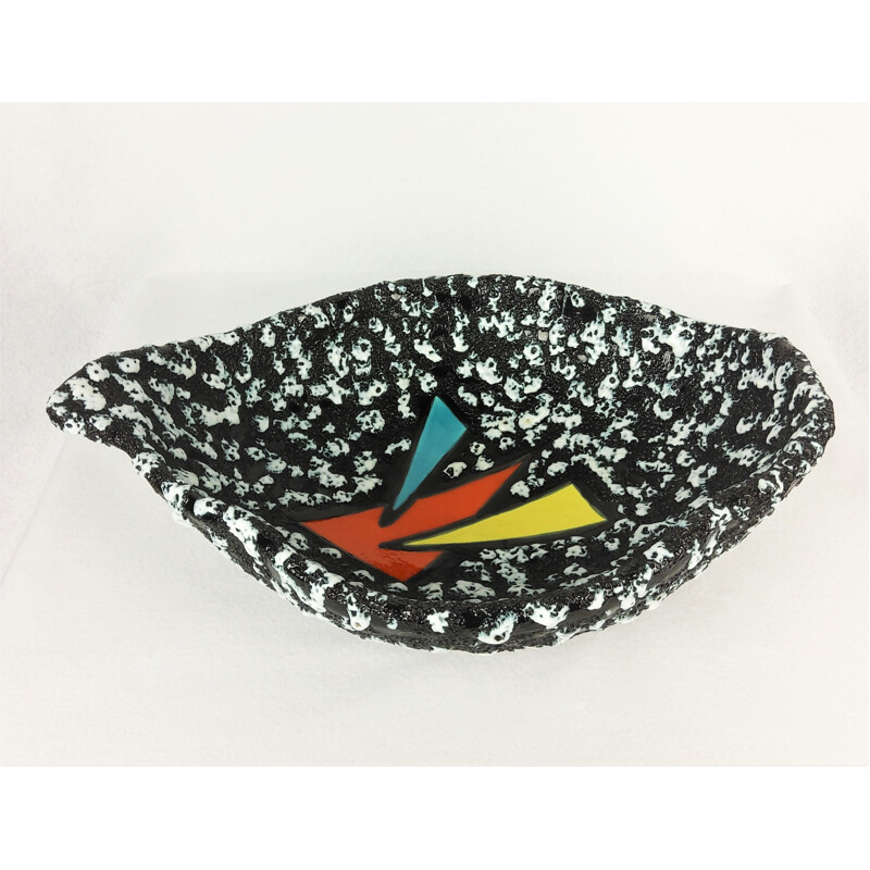Vintage black and white ceramic bowl by Vallauris, 1950