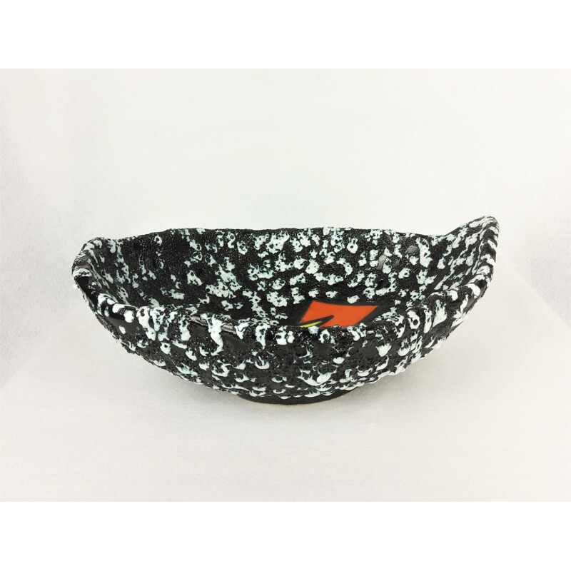 Vintage black and white ceramic bowl by Vallauris, 1950