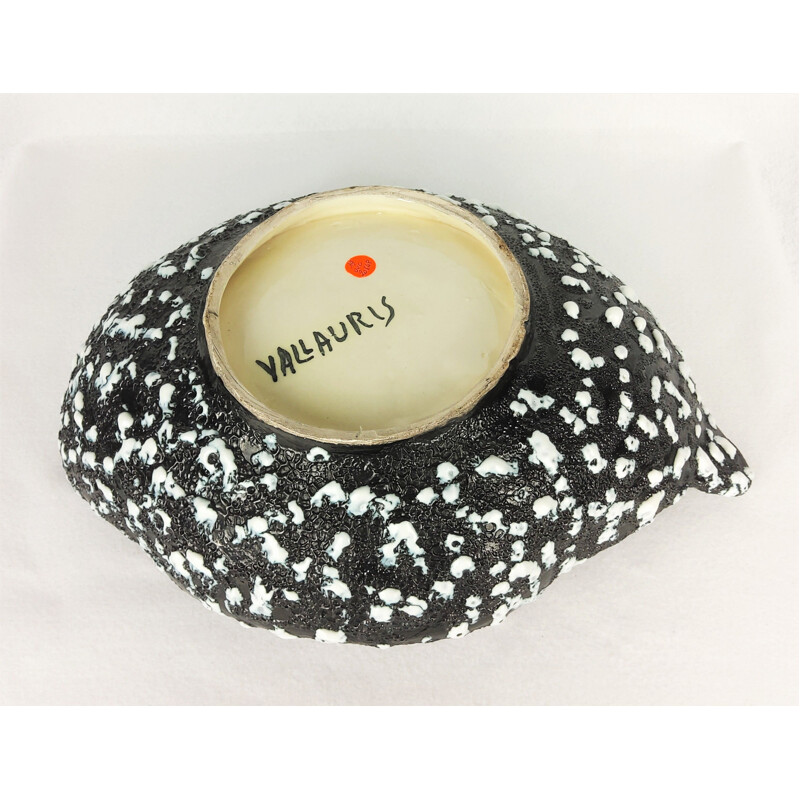 Vintage black and white ceramic bowl by Vallauris, 1950