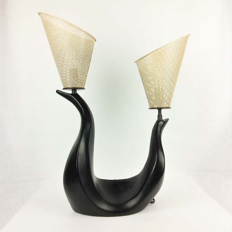 Lampada vintage in ceramica nera, 1950