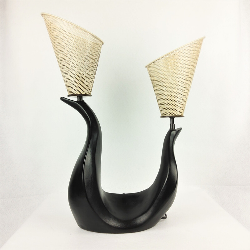 Vintage black ceramic lamp, 1950