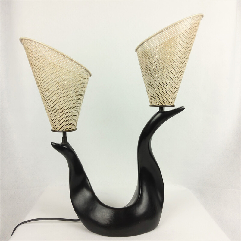 Vintage black ceramic lamp, 1950