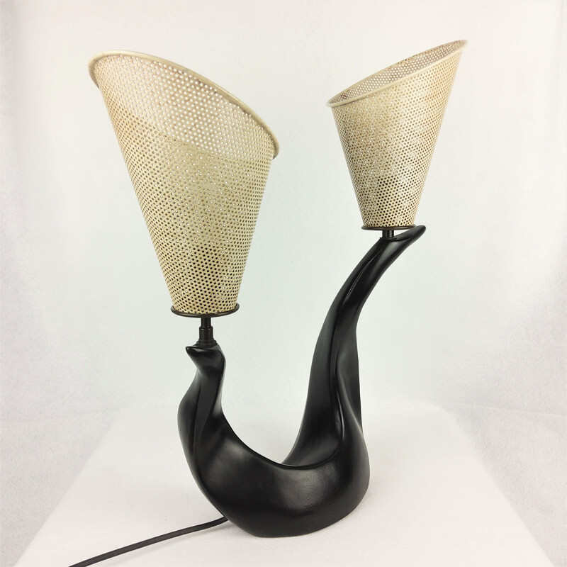 Lampada vintage in ceramica nera, 1950