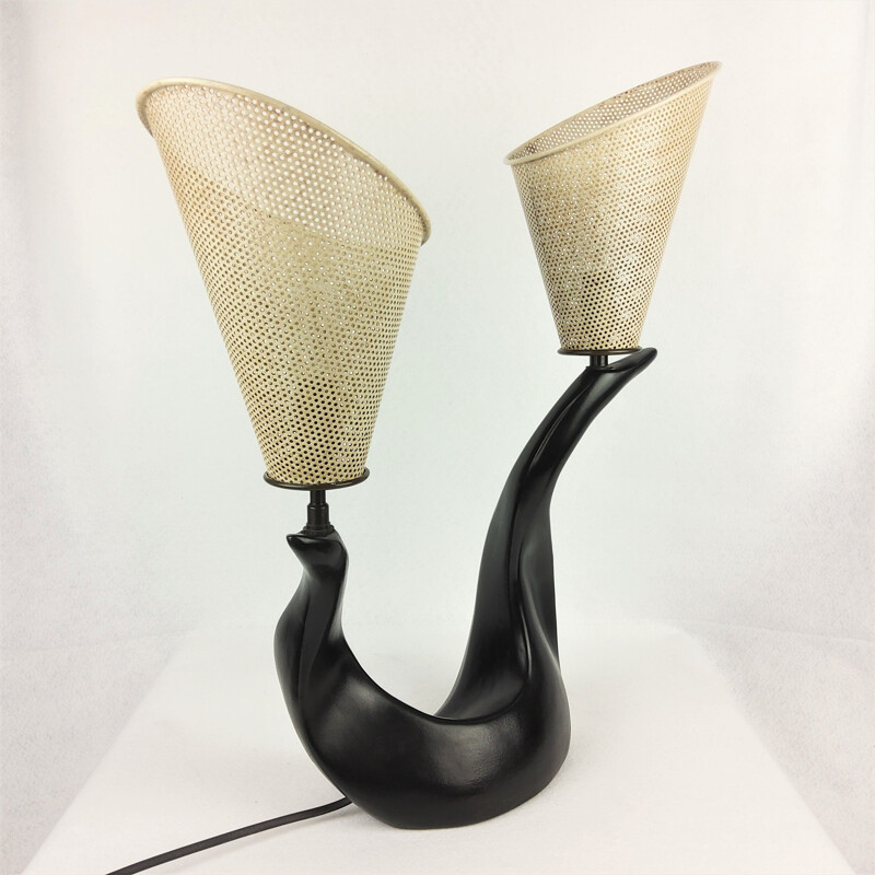 Vintage zwarte keramische lamp, 1950