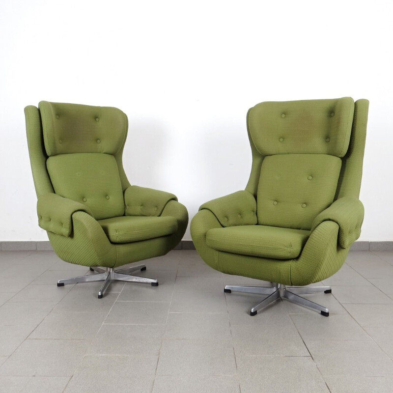 Pair of vintage green armchairs by UP závody, 1970