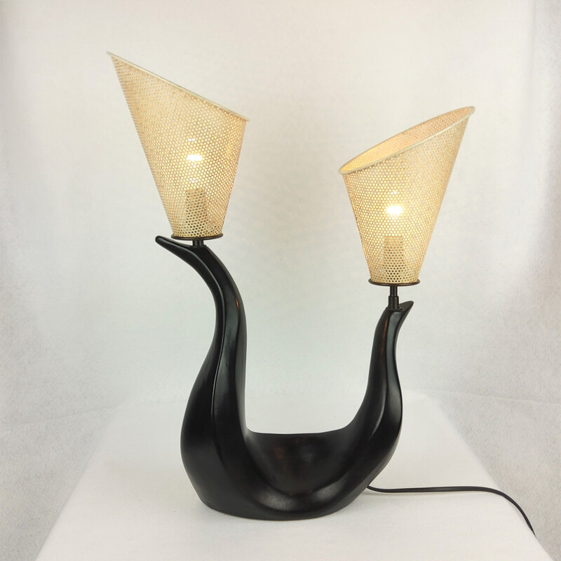 Vintage black ceramic lamp, 1950