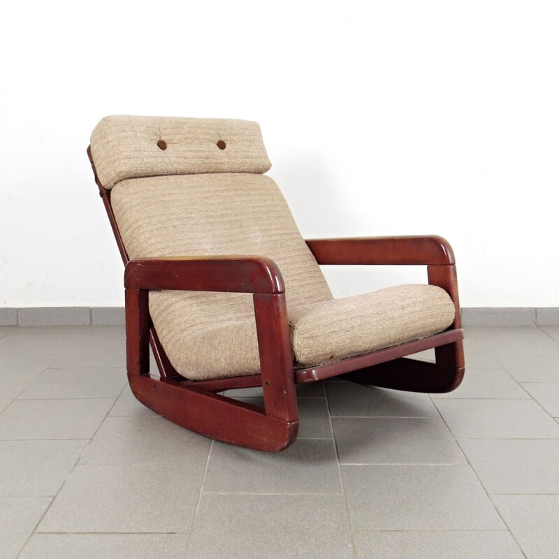 Vintage beige rocking armchair, Czechoslovakia, 1970