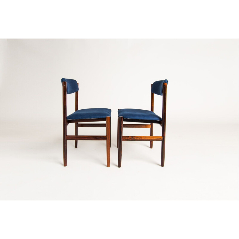 Ensemble de 6 chaises vintage en palissandre et lin bleu, 1960