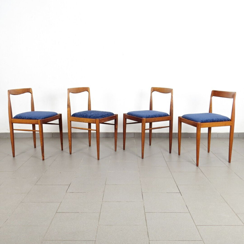 Ensemble de 4 chaises vintage bleues par Drevotvar Jablonne nad Orlici, 1970