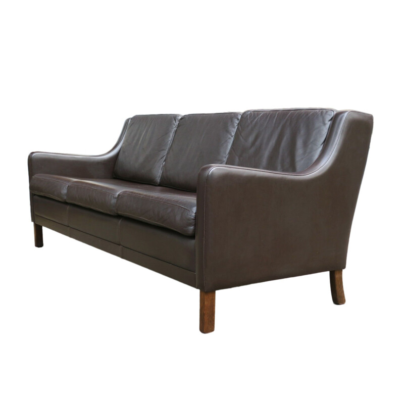 Vintage Danish dark brown leather 3-seater sofa, 1960s