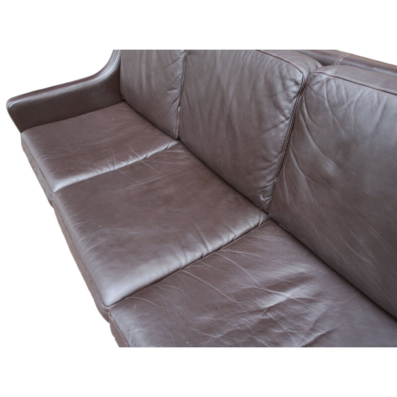 Vintage Danish dark brown leather 3-seater sofa, 1960s