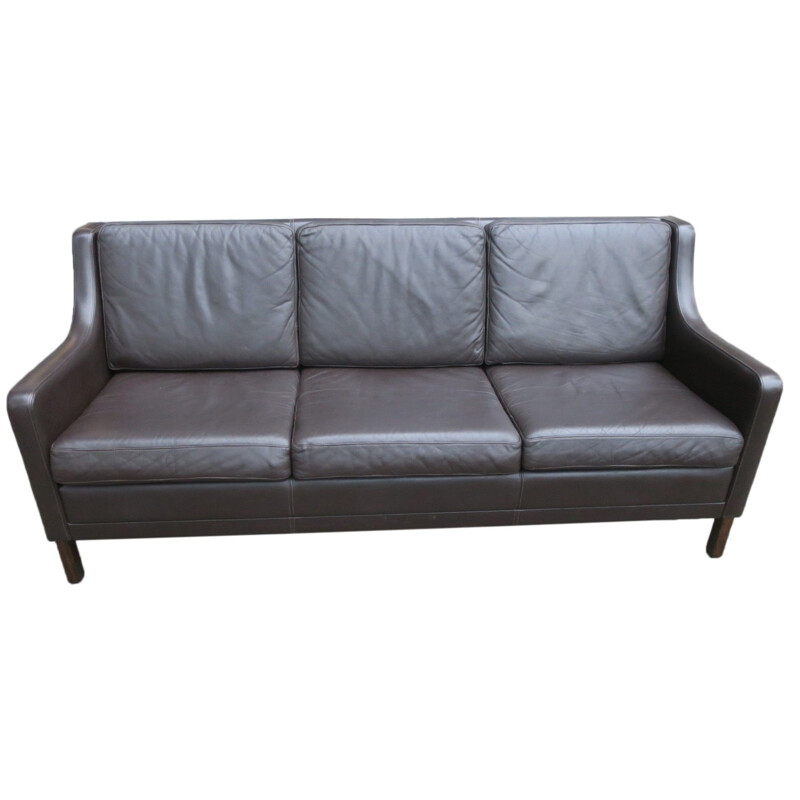 Vintage Danish dark brown leather 3-seater sofa, 1960s