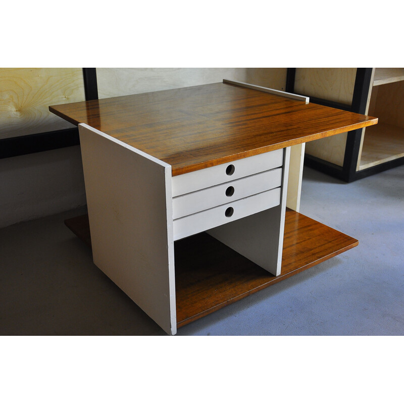 Vintage coffee table with drawers and wheels, 1970