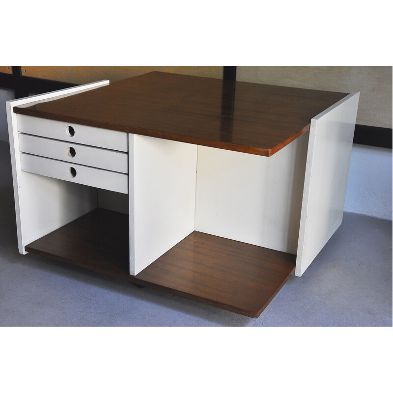 Vintage coffee table with drawers and wheels, 1970