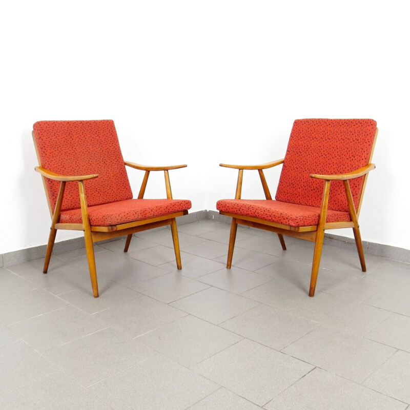 Paire de fauteuils vintage rouges par Ton, 1970