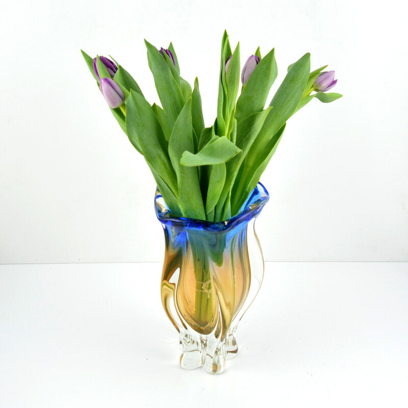 Vintage large glass vase by J. Hospodka Chribska Sklarna, Czechoslovakia, 1960