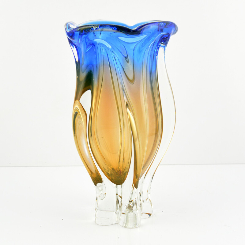 Vintage large glass vase by J. Hospodka Chribska Sklarna, Czechoslovakia, 1960